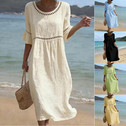 不投【Producto nuevo, 50% solo hoy!!】💎2026 Alta calidad💎【S-3XL】Vestido de mujer de algodón y lino, con mangas abullonadas, transpirable, suave y cómodo