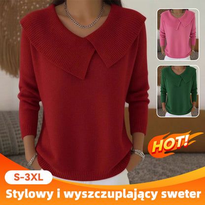 🧶 Sweter z kołnierzykiem 2025 damski luźny stylowy chudnący uniwersalny - 4187492