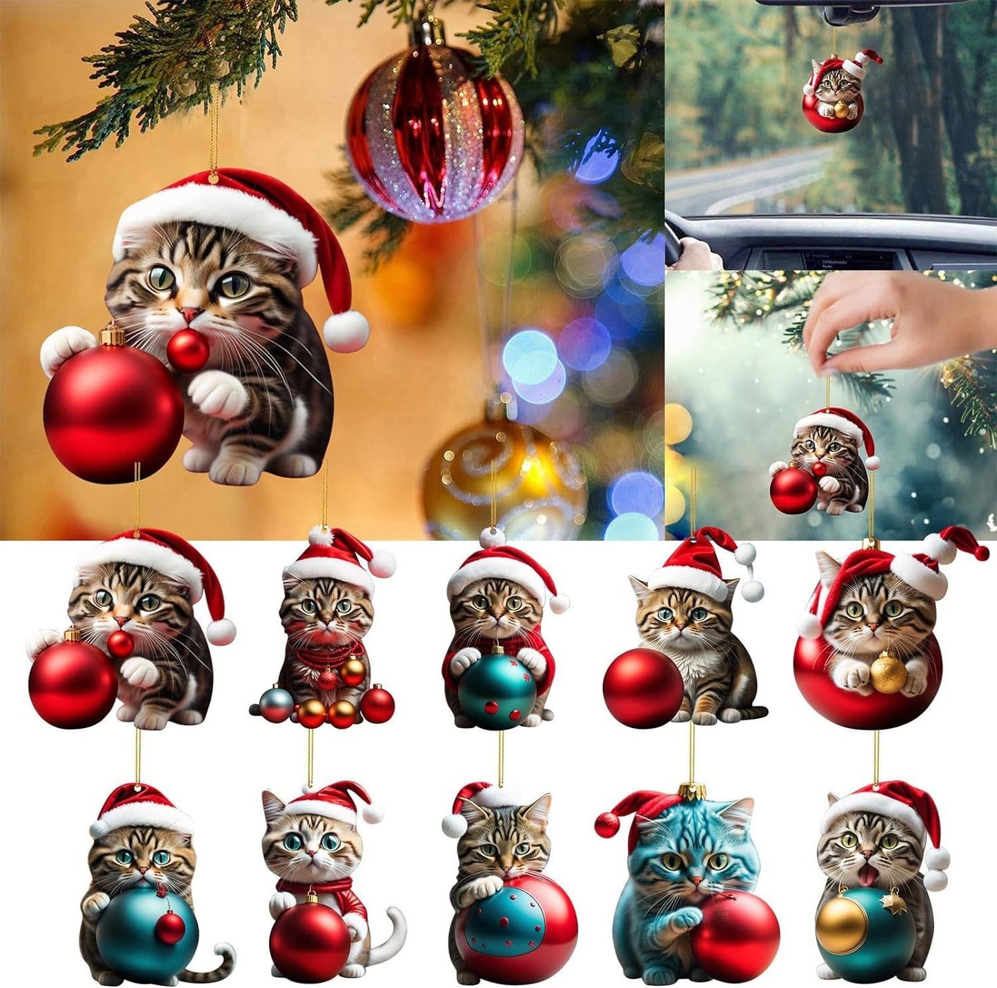 🎄10 kusů 😻Ozdoby na vánoční stromeček Kitty. závěsné doplňky pro kočky