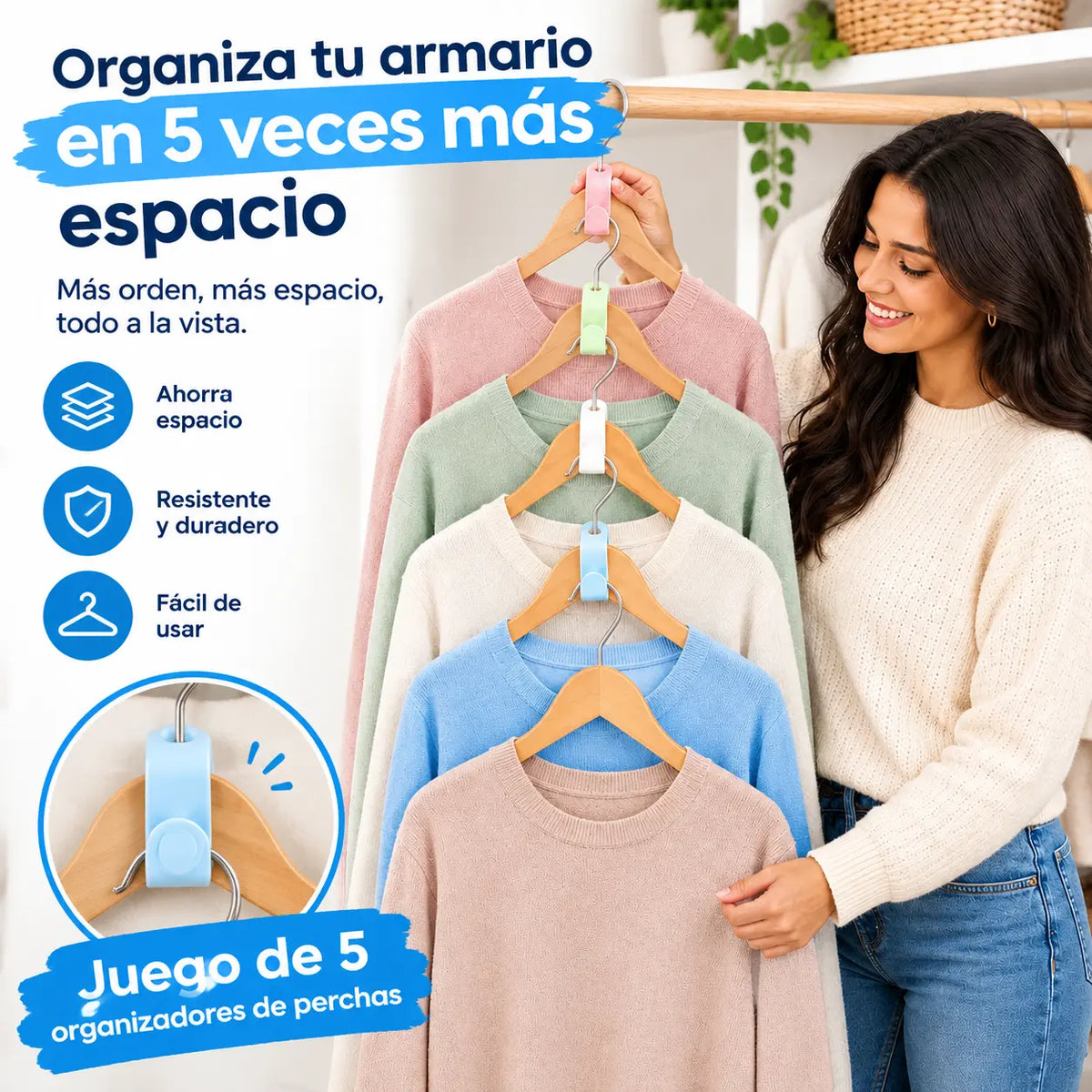 👕✨【Paquete de 100】Conectores para perchas que ahorran espacio: Duplican el espacio de almacenamiento de tu armario, resistentes y duraderos.