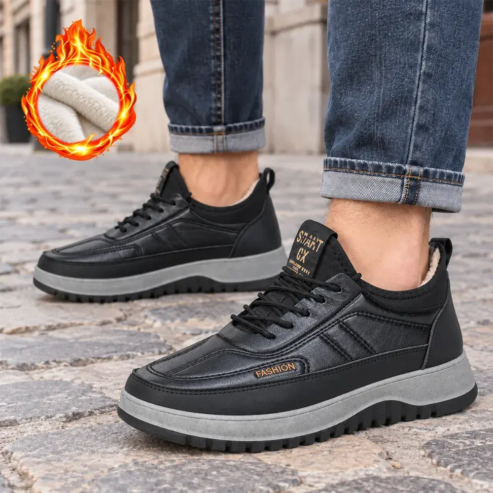 【39-45】Zapatos deportivos casuales de invierno impermeables de cuero genuino para hombre, suela de terciopelo suave, nuevo estilo