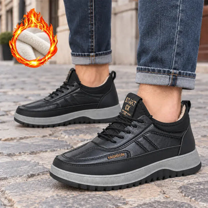 【39-45】Zapatos deportivos casuales de invierno impermeables de cuero genuino para hombre, suela de terciopelo suave, nuevo estilo