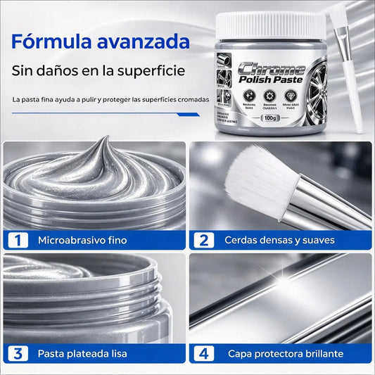 🔥3 artículos por 29 euros🛡️Pasta para pulir y restaurar cromo (incluye cepillo)