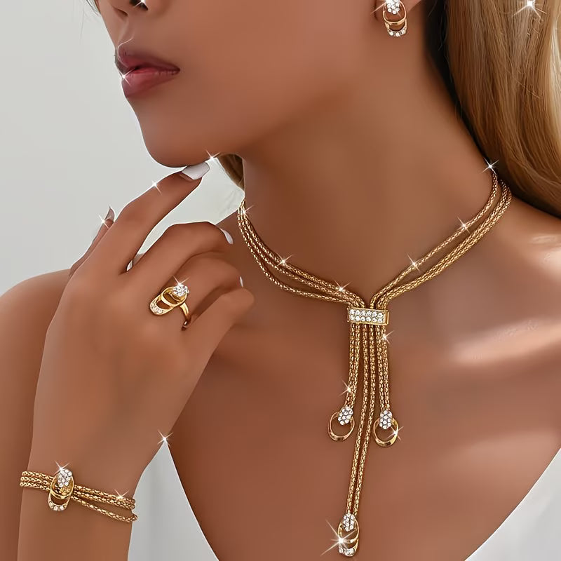 💖🔥【Anillo + Pulsera + Pendientes + Collar】✨Conjunto de joyas de estilo bohemio, creativo y único, de estilo minimalista.