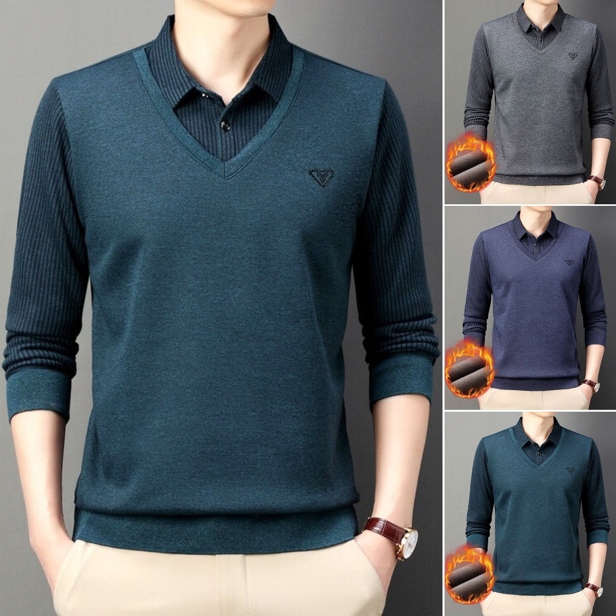 【M-4XL】🔥Męska koszulka polo na jesień i zimę z kołnierzykiem, długim rękawem, dwuczęściowa, męska koszulka polo w średnim i starszym wieku