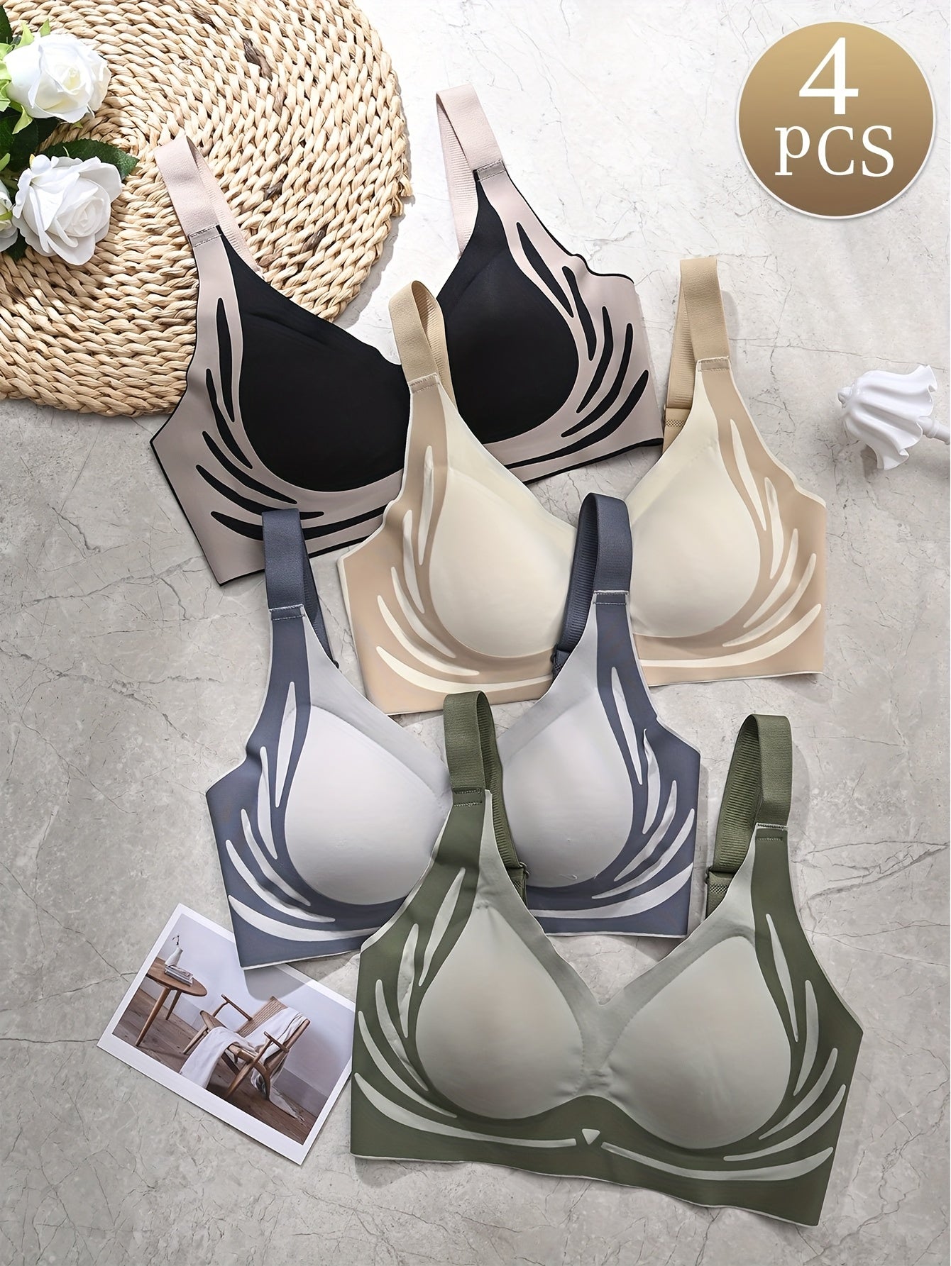 💥 😍【Balení po 4】Bezdrátová podprsenka pro ženy, jednodílná❤️【40-85KG】-4010015