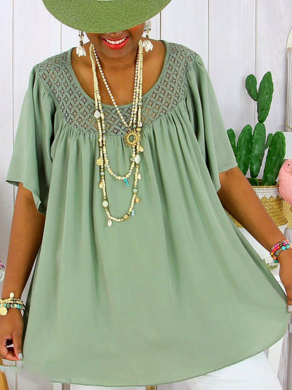 【XL-8XL】Dámské letní nové jednobarevné volné krajkové oblečení pro větší velikosti