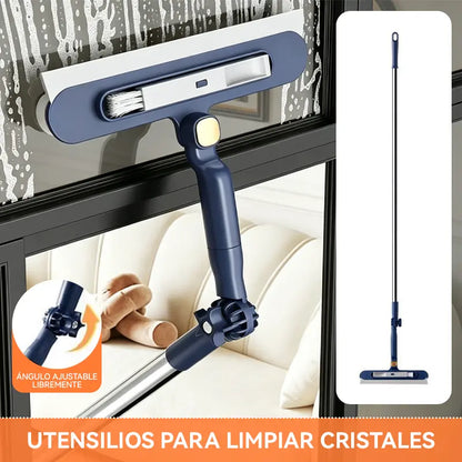 Limpiacristales 2 en 1 de doble cara con mango extensible para limpiar cristales en edificios altos.