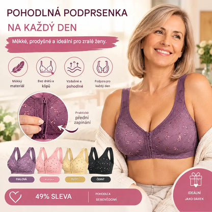 【4 kusy – 4 barvy】 Pohodlná bavlněná podprsenka se zapínáním vpředu – ideální pro ženy středního věku.