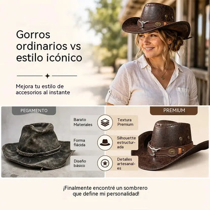 🤠¡Disfruta ahora de un 50% de descuento! 🌟Sombrero vaquero retro de ala ancha con correa para la capucha - Fedora estilo western desgastado
