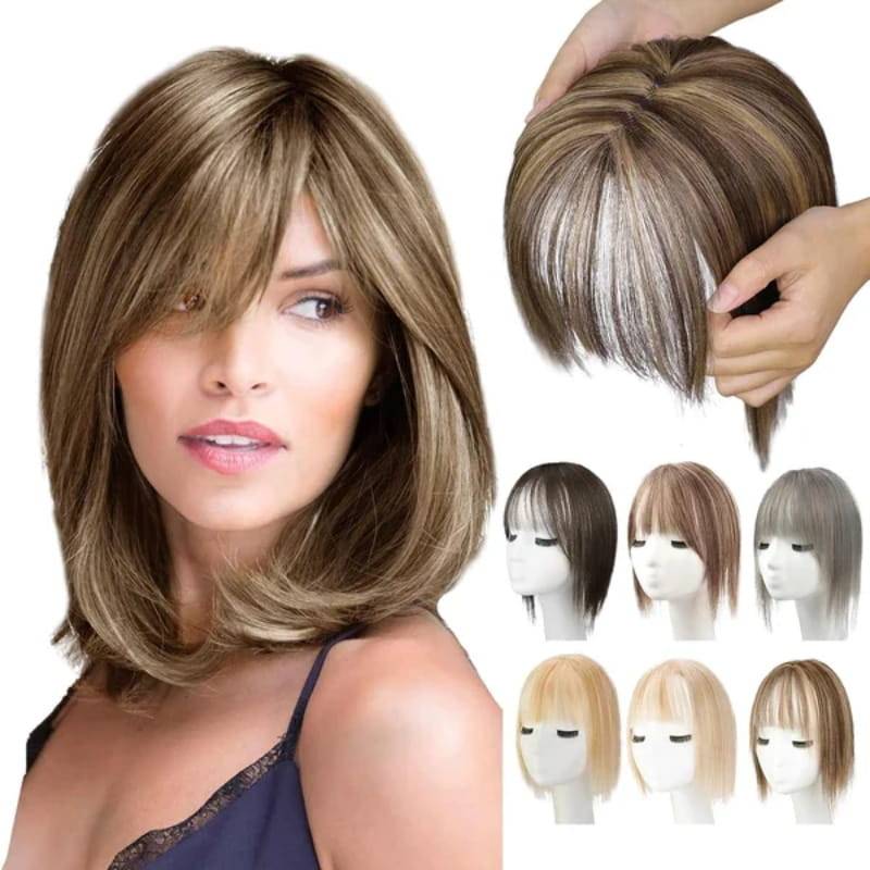 🎁Postizos de cabello natural con flequillo para mujer (100 % cabello natural)