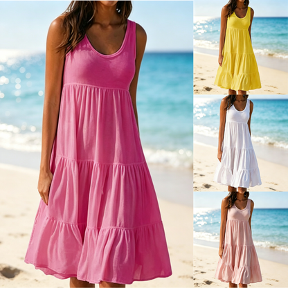 👗[S-5XL] Vestido sencillo de color liso, De secado rápido y transpirable