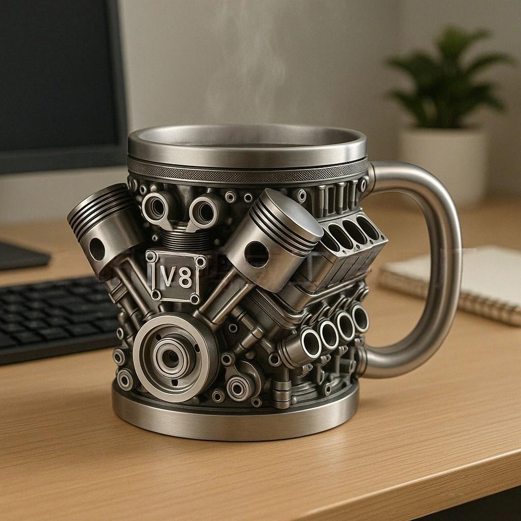☕Creative Engine V6V8 Kubek do kawy ze stali nierdzewnej，Prezenty świąteczne
