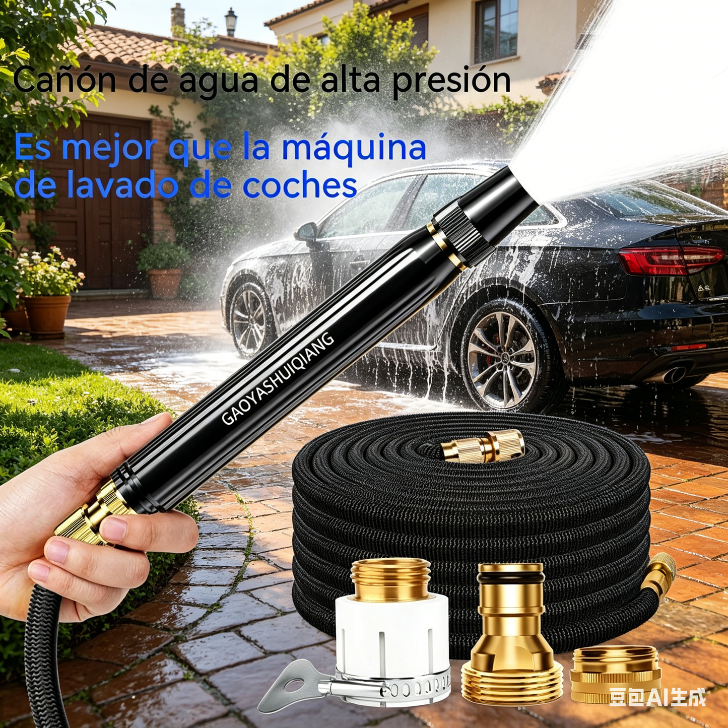 🔥⏰50% de descuento【Juego de 2 piezas】Pistola pulverizadora de alta presión para el hogar + manguera de agua telescópica de 2,5 m