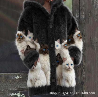 🐱❤️【Tiempo limitado 50% de descuento】🔥🐾Chaqueta con capucha para mujer, elegante y linda, con estampado animal, ideal para primavera y otoño