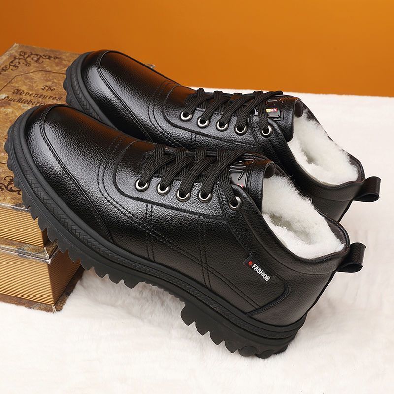 👞【39-44】 Vastag, bolyhos és meleg vastag talpú férfi bőr cipő télen - 4204338
