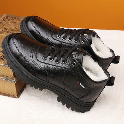👞【39-44】 Vastag, bolyhos és meleg vastag talpú férfi bőr cipő télen - 4204338