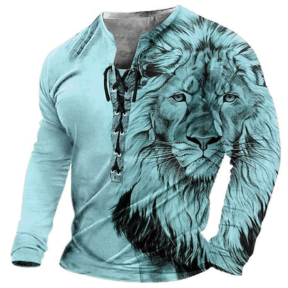 🦁🦁 【S-4XL】 Pánské neformální tričko s dlouhým rukávem s 3D potiskem-3957291