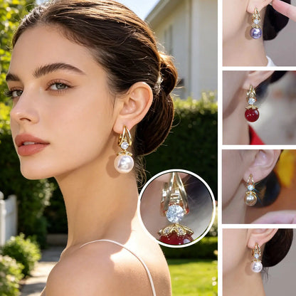 ✨💕 Pendientes franceses de lujo con diamantes y perlas, que complementan a la perfección cualquier atuendo.