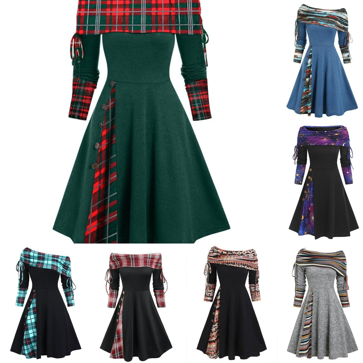 【S-3XL】Nový styl 2025 módní šaty s dlouhým rukávem a jedním ramenem pro ženy