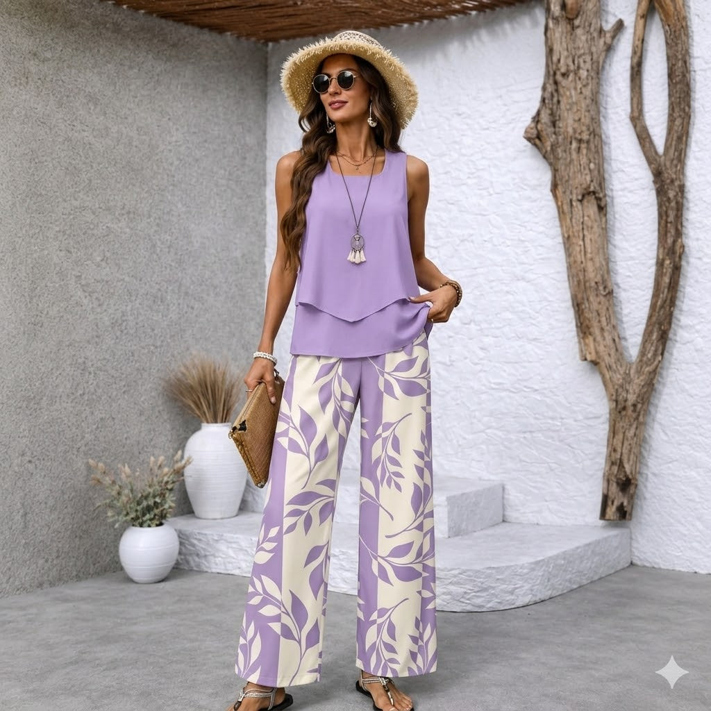 【S-3XL】VERDALISSE | Conjunto Fresco Brisa de 2 Piezas | Set de Verano Ligero y Elegante Multicolor