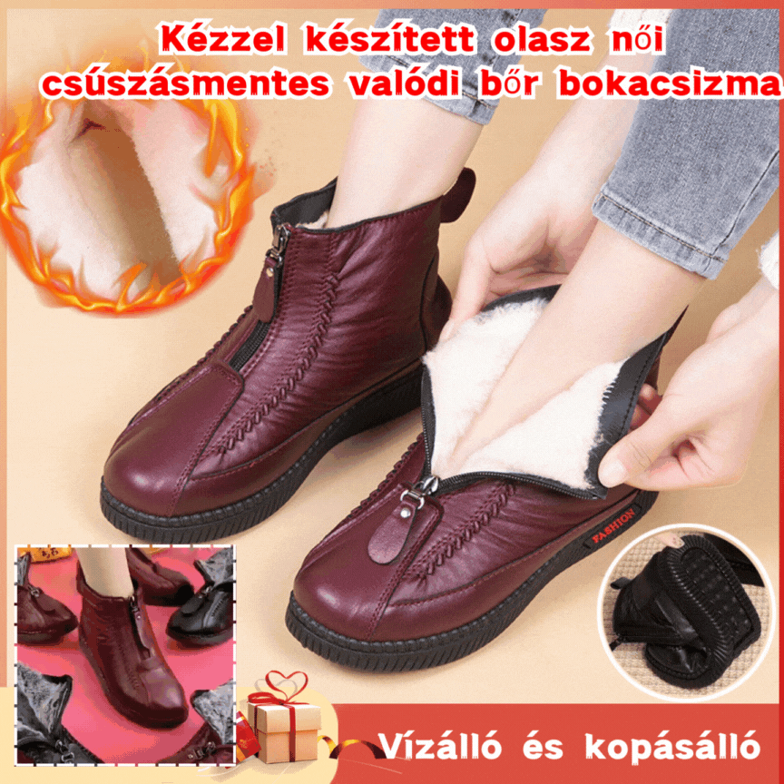 【35-41】Kézzel készített olasz női csúszásmentes valódi bőr bokacsizma - 4206001