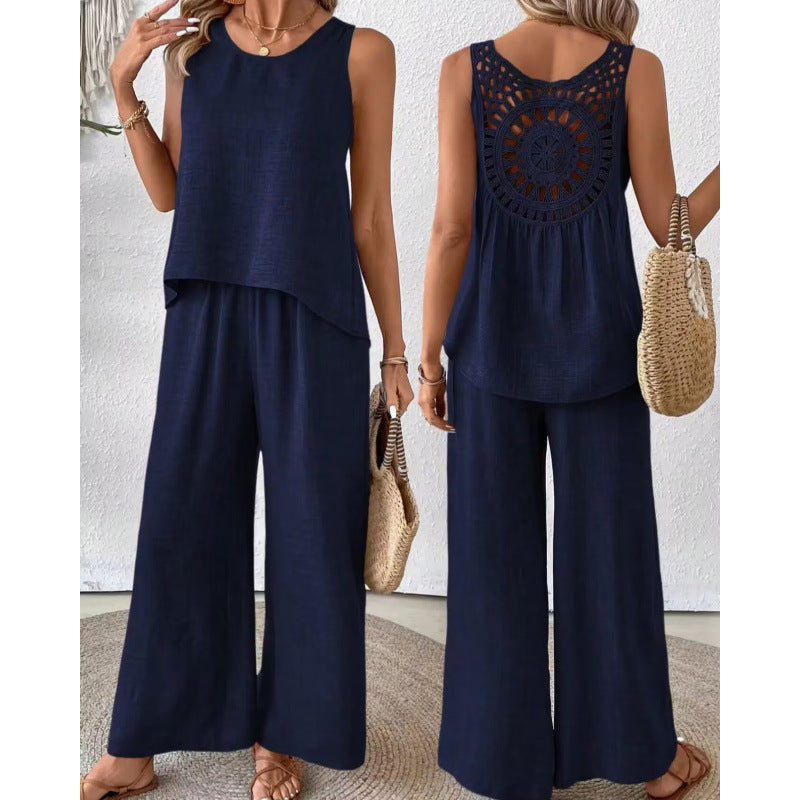 ❤️50% de descuento💥【40-100 kg】Nuevo conjunto de pantalón largo floral con espalda descubierta de color liso para mujer 2026 ✅️Pago contra entrega