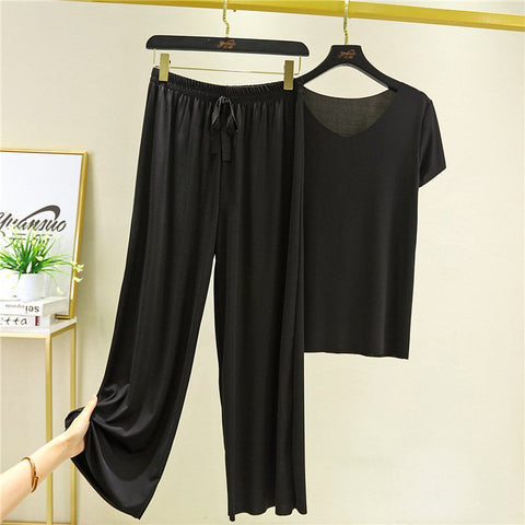 🔥VENTA CALIENTE 50% DE DESCUENTO🔥Productos de seda suave❤️Manga corta + pantalones anchos ❤️Conjunto de dos piezas