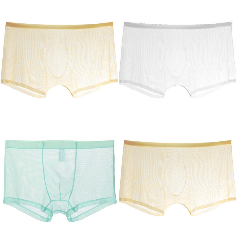 【4 piezas】 Bóxers finos de seda de malla de hielo, transpirables, sexy
