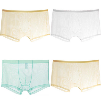 【4 piezas】 Bóxers finos de seda de malla de hielo, transpirables, sexy