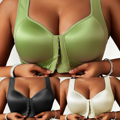 😍👙【3 piezas】【40-100 kg】Sujetador con escote bajo, sin aros, con cierre frontal y anticaída