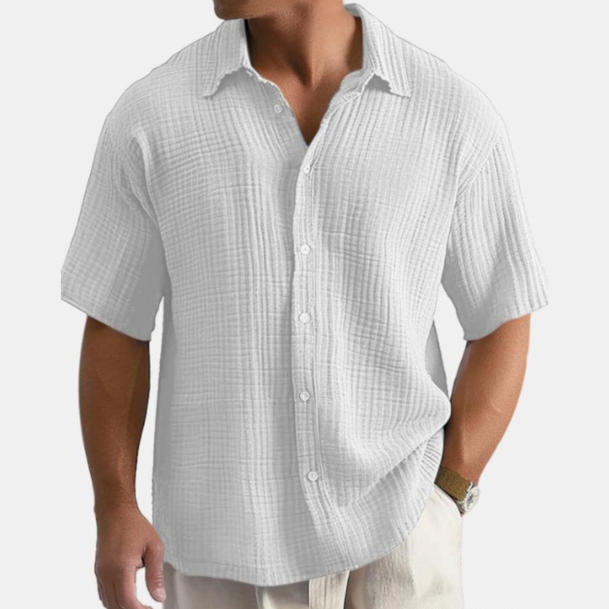 🤩【S-5XL】Męska koszula z krótkim rękawem, wykonana z mieszanki bawełny i lnu.