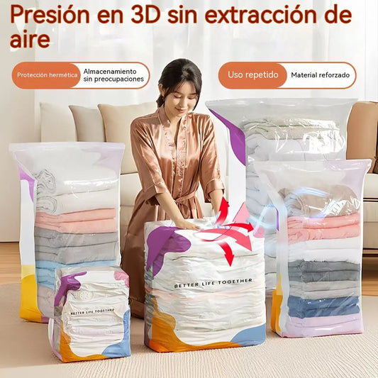 🧳【Juego de 5 piezas】💨 Bolsa de almacenamiento al vacío grande y compresible: no requiere bomba, es a prueba de fugas e ideal para ahorrar espacio en maletas y en casa ✈️