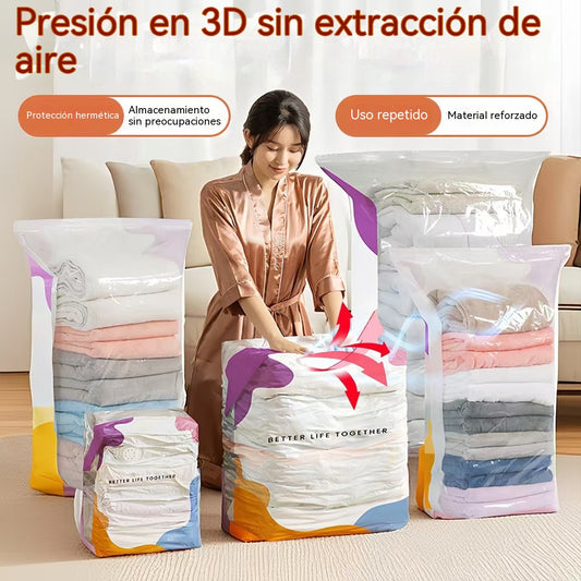 🧳【Juego de 5 piezas】💨 Bolsa de almacenamiento al vacío grande y compresible: no requiere bomba, es a prueba de fugas e ideal para ahorrar espacio en maletas y en casa ✈️