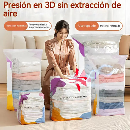 🧳【Juego de 5 piezas】💨 Bolsa de almacenamiento al vacío grande y compresible: no requiere bomba, es a prueba de fugas e ideal para ahorrar espacio en maletas y en casa ✈️