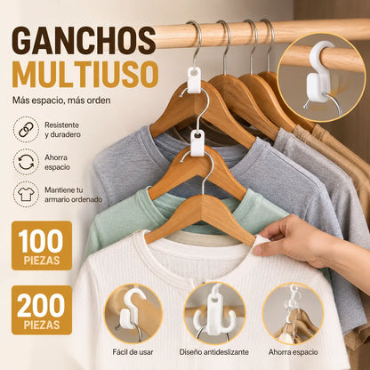 👕✨【Paquete de 100】Conectores para perchas que ahorran espacio: Duplican el espacio de almacenamiento de tu armario, resistentes y duraderos.