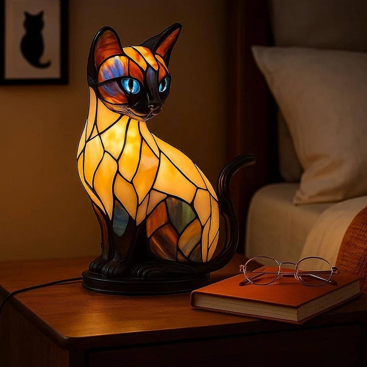 🐱Stolna lampa u obliku mačke, retro noćna lampa izrađena od šarene smole, s mačjom tematikom - 4214758