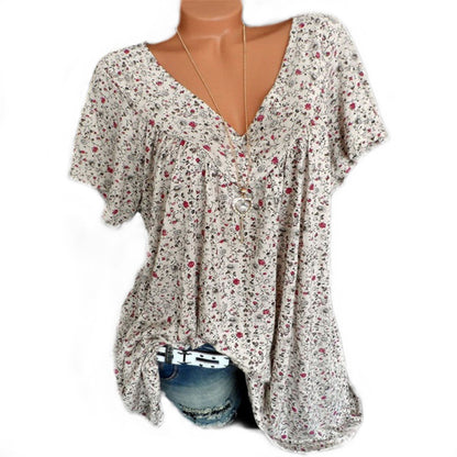 🔥【Compra uno y llévate otro gratis】【S-5XL】Camiseta estampada de manga corta con cuello en V 2026