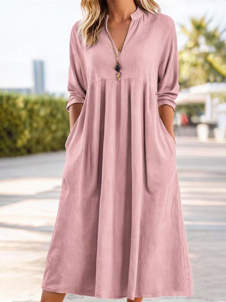 💃 Nové módní retro šaty s výstřihem do V z bavlny a lnu