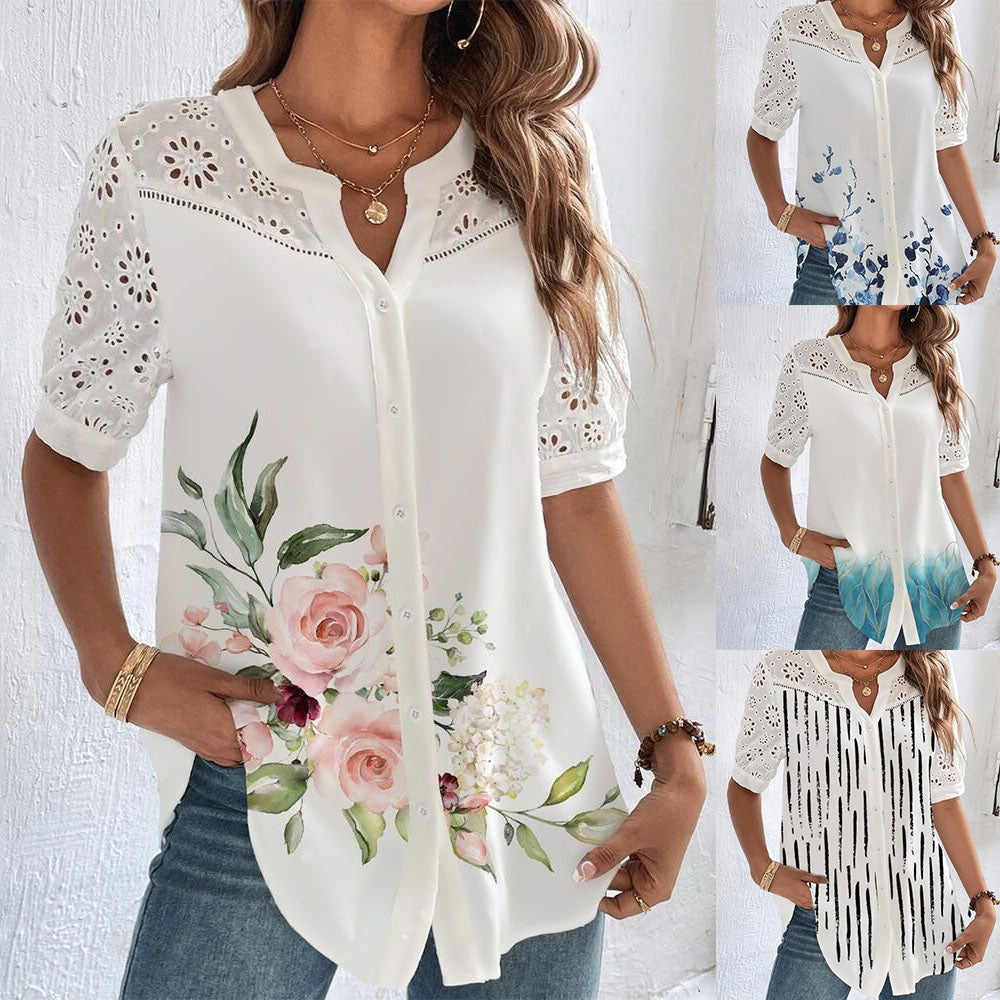 🎁[S-5XL] Nueva camisa de manga corta con estampado calado, fresca y transpirable para el verano.