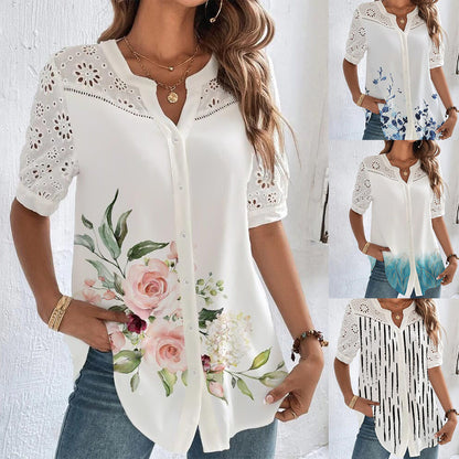 🎁[S-5XL] Nueva camisa de manga corta con estampado calado, fresca y transpirable para el verano.