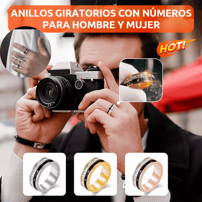 ✨✨Anillo giratorio de acero y titanio con números romanos y diamantes