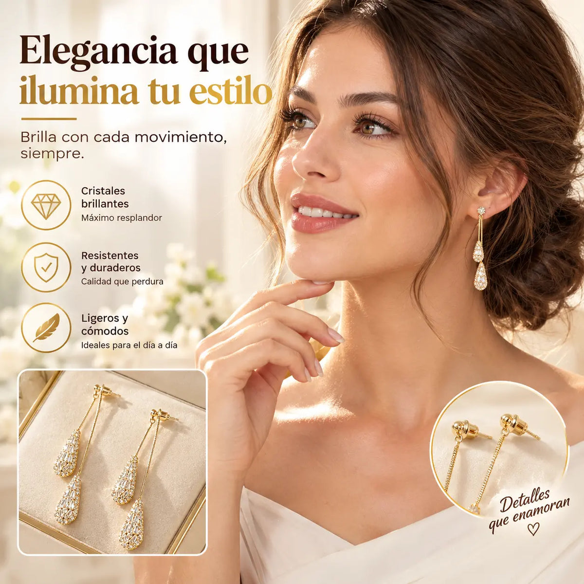 📢📢¡¡50% de descuento!! ⏰Pendientes de borla con circonita en forma de gota para mujer (diseño versátil)✨Elegantes pendientes colgantes chapados en oro