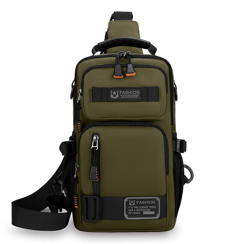 Bolso de pecho para hombre, bolso de hombro de gran capacidad con múltiples bolsillos.