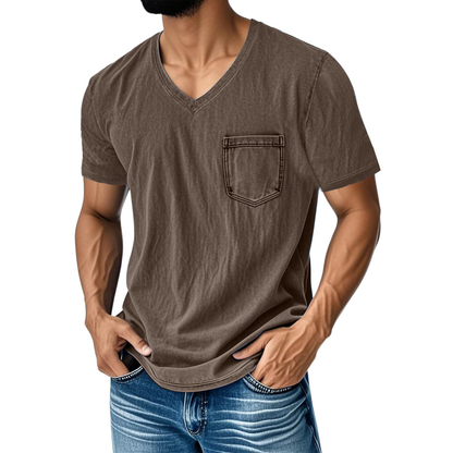 👔 Έκπτωση 50%🔥【40-120 kg】Ανεπίσημο, φαρδύ τζιν μπλουζάκι με V λαιμόκοψη και κοντά μανίκια για άνδρες ✅️Πληρωμή κατά την παράδοση ✅️2 προϊόντα με έκπτωση 70%