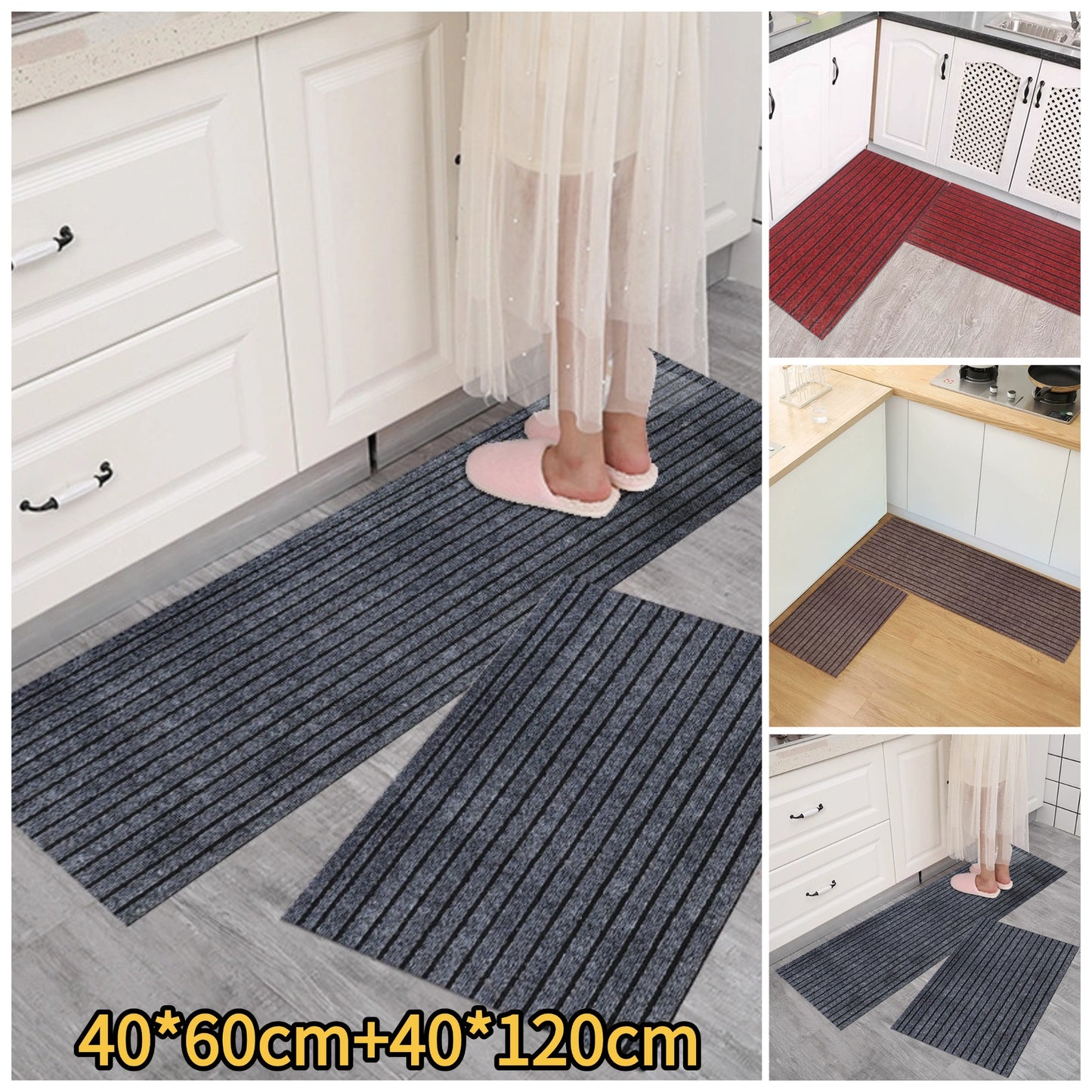 💥(40*60cm+40*120cm) Kuchyňská podložka s protiskluzovými pruhy, které absorbují vodu a olej