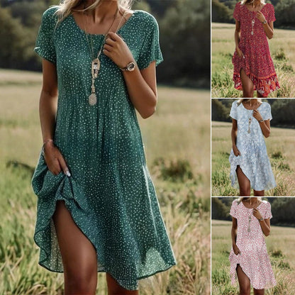 🛒📣【Ostatni dzień promocji】💖【S-3XL】👗2026 nowa sukienka na co dzień z okrągłym dekoltem i nadrukiem na wiosnę i lato