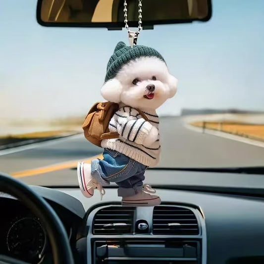 🐶【5 piese】 Pandantiv acrilic cu cățeluș de pluș, interior auto, pandantiv rucsac auto
