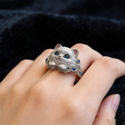 🔥【Koupit 1 a získat 1 zdarma】2 kusy 540 Kč🎁😍Jednoduchý a elegantní prsten s kotětem ze sterlingového stříbra 925 s diamanty