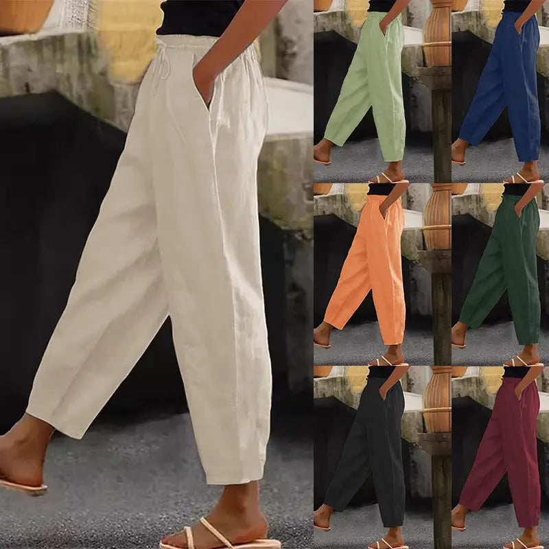 😍💕【40-120kg】Γυναικείο casual παντελόνι από βαμβάκι και λινό ✅️Αντικαταβολή